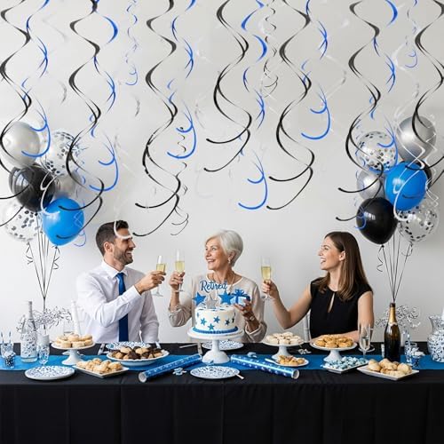 BEISHIDA 20Pcs Blue Black Silver Hanging Swirls Men Birthday Grad Decor - Image 4