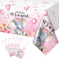 6 Pack Elephant Baby Shower Decorations - Plastic Tablecloth Table Cover Backdrop for Boy Girl Gender Party Supplies, 54 x 108 Inch, Pink by EnjoyYourFunnyParties