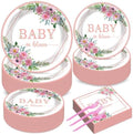 gisgfim 50 Guests Baby in Bloom Party Supplies Baby In Bloom Floral Plates and Napkins Plastic Forks Girl Floral Tableware Pink Flower Paper Plates for Birthday Party 200PCS by gisgfim