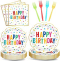 96PCS Polka Dot Plates Tableware Set Supplies Happy Birthday Cake Dessert Scalloped Paper Plates Napkins Tableware Set Polka Dot Theme Colorful Birthday Plate Dinnerware Decoration for 24 Guests by Justforjoyful