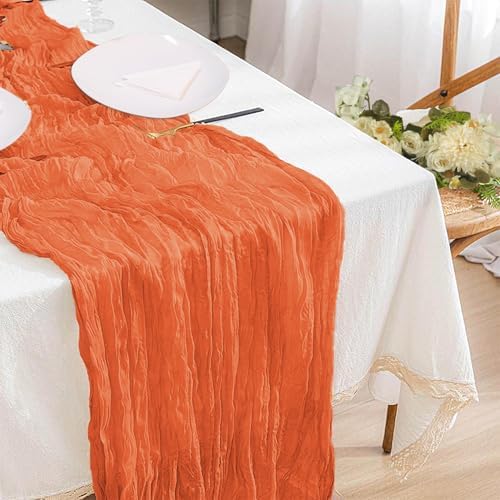 12 Pack Orange Cheesecloth Table Runner 10ft Boho Gauze Cheese Cloth Table Runner Rustic Sheer Runner 120 inch Long for Christmas Wedding Table Decorations - Image 6