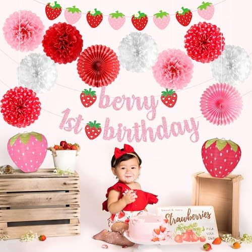 Kriyokiaa Berry First Birthday Decorations, 14 Pcs Strawberry Set - Image 2
