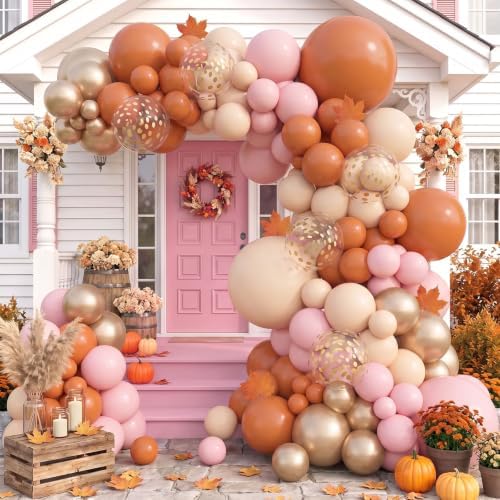 Amandir 153pcs Fall Baby Shower Balloon Arch Kit Burnt Orange Pink Garland - Image 3