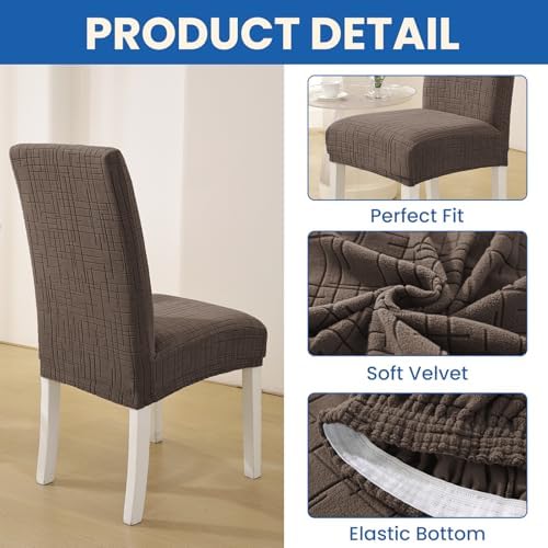 Super Stretch Chair Covers for Dining Chairs Set of 4, Light Brown - Image 5