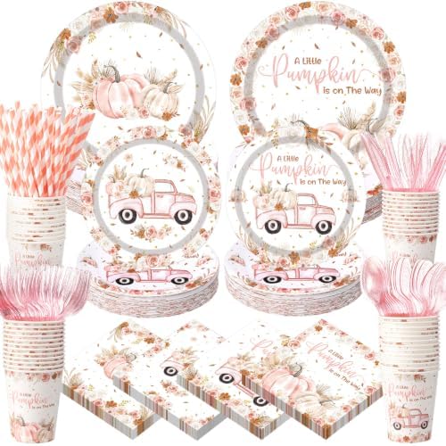 450 Pcs Little Pumpkin Baby Shower Tableware Set, Serve 50, Rose Pink by Unknown