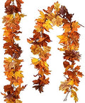 DearHouse 2 Pack Fall Maple Leaf Garland - 5.9Ft/Piece Hanging Vine Artificial Autumn Foliage for Thanksgiving, Home, Wedding, Fireplace, Party, Christmas Decor (Light Orange) by DearHouse