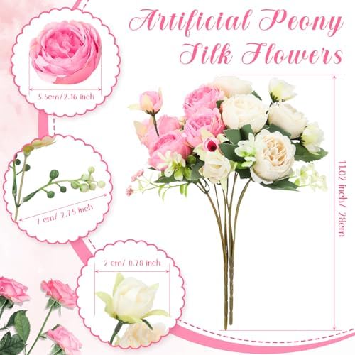 Geosar 8 Bundles Artificial Peonies Flowers,Pink, Champagne - Image 2