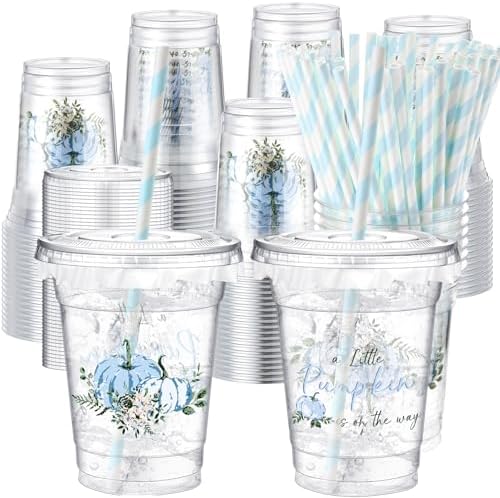 Pickmesh 50 Pcs Fall Little Pumpkin Baby Shower Plastic Cup, Blue by Pickmesh