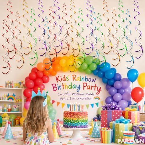 36 PCS Rainbow Hanging Swirl Decorations, Sparkle Ceiling Swirls with Plastic Streamers for Pride Party, Unicorn Theme, Kids Birthday, Baby Shower, Graduation, Wedding - Image 2