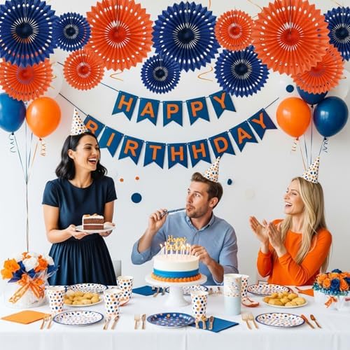 BEISHIDA Honeycomb Round Paper Fans Blue Orange Hanging Party Decoration - Image 4