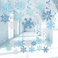 Winter Snowflake Hanging Decorations 30 Pcs Blue and Silver Christmas Ceiling Streamers Hanging Decorations Glittery Snowflakes Swirls for Wonderland Frozen Party and Christmas Decor by KUKKUME