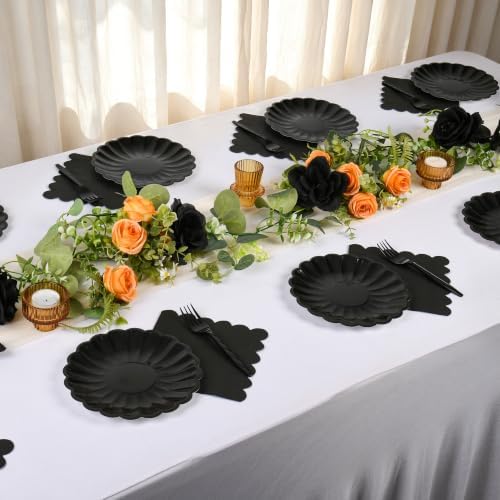 75 Pcs Black Paper Plates and Napkins, Tableware Set Serve 25 Guests - Image 4