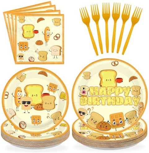 Grencian 96Pcs Toast Bread Birthday Food Theme Party Decoration, Serve 24 by Greencian