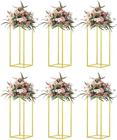 23.6inch 6 pcs Column Vases Gold Centerpieces for Table Metal Flower Stand Wedding Centerpieces Party by MEISHAONV