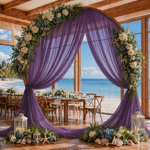 Plum Purple Wedding Arch Draping Fabric Sheer Curtain Drapes 2 Panels | 20 ft Extra Long Shimmery Backdrop Curtains for Wedding Anniversary Party Summer Outdoor Events Drapery Backgrounds - Image 5