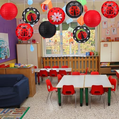 Panelee 12 Pcs Ladybug Party Decorations Paper Lanterns 8 Inch Hanging Round Paper Lanterns for Holiday Party Decorations Supplies Indoor Outdoor - Image 4