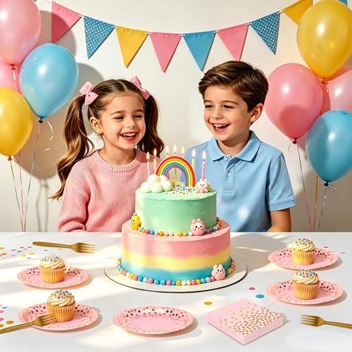 150 PCS Pink and Gold Paper Plates and Napkins Party Supplies,Serves 50 Guests Pink Gold Plates and Napkins,Disposable Paper Tableware Set for Birthday Wedding Bridal Shower Baby Shower Decorations - Image 7