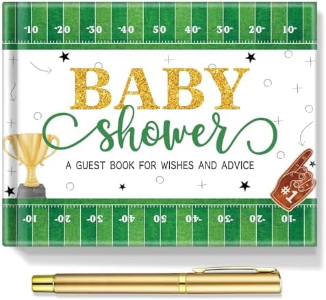 Fuyoooo 27 Pcs Football Baby Shower Guest Book Touch Down Boys Gold Pen by Liraitoya