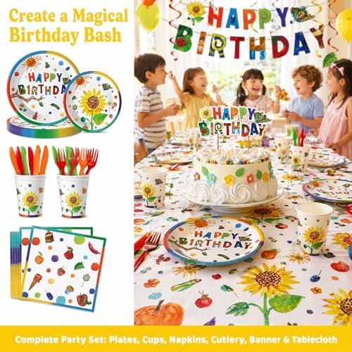 132Pcs Hungry Caterpillar Party Supplies, Hungry Caterpillar tissue Party Plates Tablecloth Banner etc Hungry Caterpillar Decorations Party for 20 Guests - Image 6