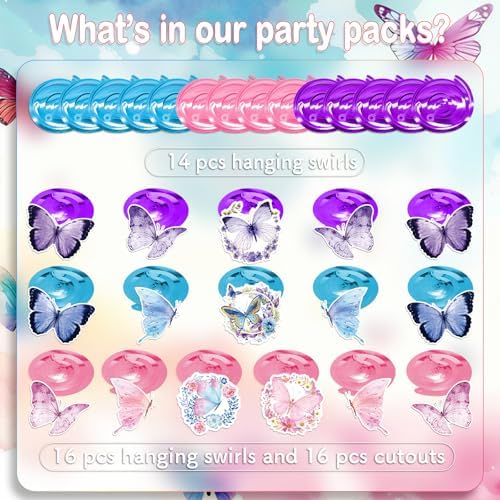 Butterfly Party Decorations - 46 Pieces Pink Purple Butterfly Hanging Swirl Spring Summer Themed Ceiling Decor for Girl Baby Shower Birthday Wedding Fairy Party Supplies - Image 6
