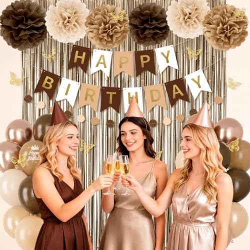 Brown Birthday Decorations for Women Girls with Butterfly Stickers - Image 6