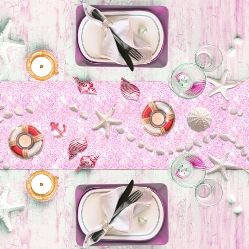 Remagr 6 Pcs Iridescent Mermaid Sequin Table Runner, Pink - Image 4