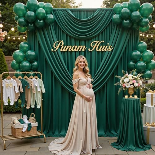 50x12 ft Forest Green Backdrop Curtains for Weddings, Birthdays and Photos - Image 6