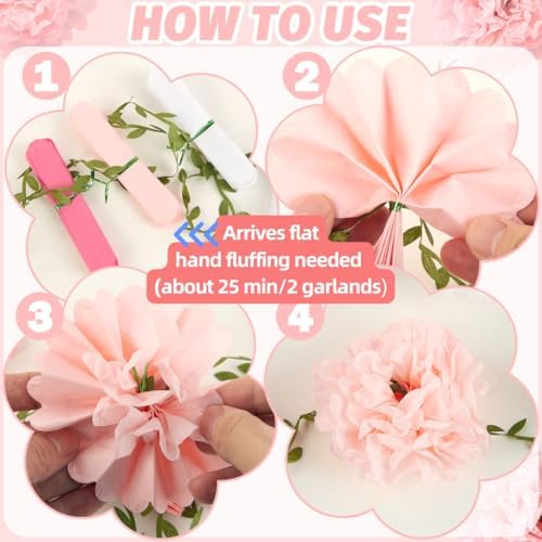 Gradient Pink Tissue Paper Pom Pom Garlands, Paper Flowers for Birthday Decorations, Baby Shower, Wedding Engagement, Bridal Shower, Spring Summer Party Decorations, 2 Pcs - Image 3