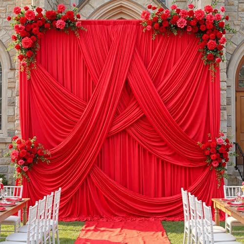 10x12 ft Red Backdrop Curtains for Weddings Parties, Birthdays and Photos by PartyVillage