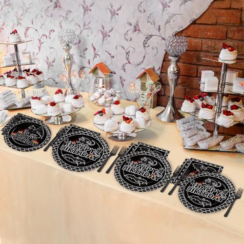96Pcs Dragon Birthday Party Decorations Black Dragon Party Tableware Dinnerware Disposable Paper Dessert Cake Plates Napkins Forks Bulk Dragon Themed Party Supplies Fantasy Baby Shower Favors 24 Guest - Image 5
