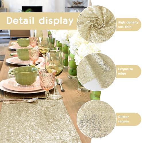 6 Packs 12 x 72 inches Sequin Table Runner, Champagne Glitter Table Runner for Birthday Party Supplies Wedding Engagement Baby Shower Holiday Celebration Event Decorations - Image 5