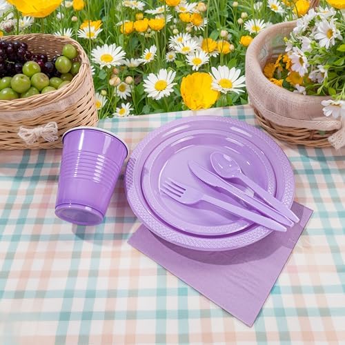 MirthMood 350PCS Plastic Lavender Plates,Lavender Disposable Plates Set - Image 5