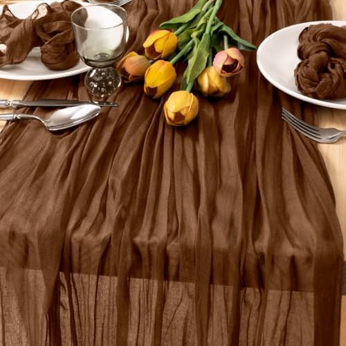 Fall Table Runner Brown Cheesecloth Table Runner Boho Home Decor 10ft by MLMC