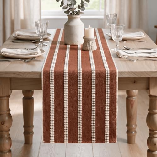 Artoid Mode Caramel Farmhouse Dashed Stripe Table Runner, Seasonal Holiday Fall Boho Rustic Kitchen Dining Table Decoration for Home Party Decor 12x36 Inch - Image 2