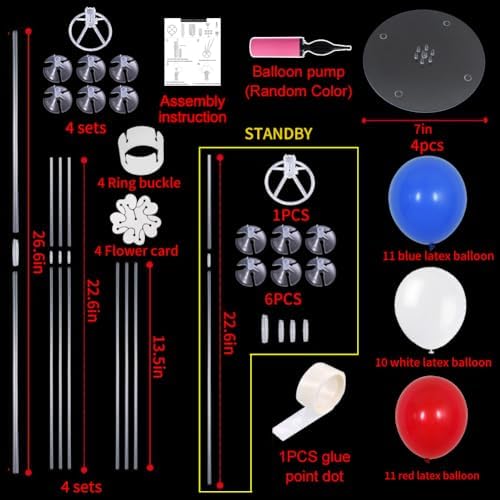 TONIFUL 4 Set Blue Red White Balloon Centerpiece for Table Balloons Stand - Image 2