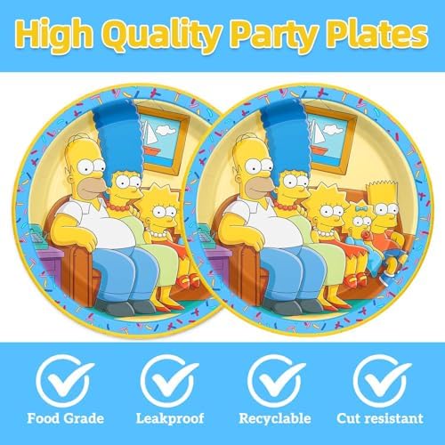 Simpsons Party Supplies 40pck include 20 plates, 20 napkins for the birthday Simpsons party decoration - Image 3