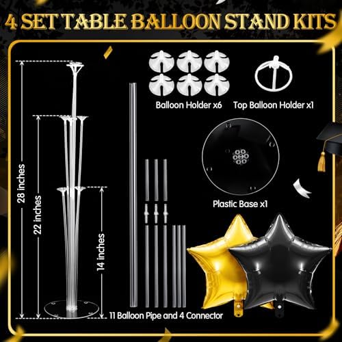 Lunmon 4 Set Black Gold Balloon Stand Centerpieces with Star Foil Balloons - Image 3