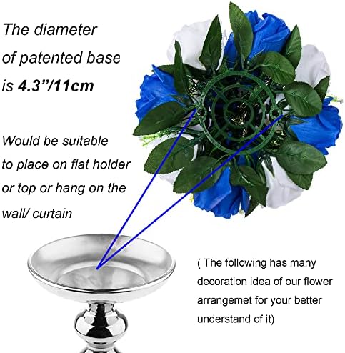 BLOSMON Royal Blue White Flowers: 2 Pcs Fake Roses Flower Balls Centerpiece for Wedding Table - Artificial Silk Kissing Bouquet Floral Arrangement for Home Party Event Decor - Image 5