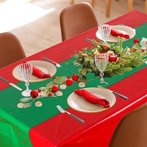 Oudain 6 Pcs Plastic Disposable Table Cloth 54" x 108", Green, Red - Image 5