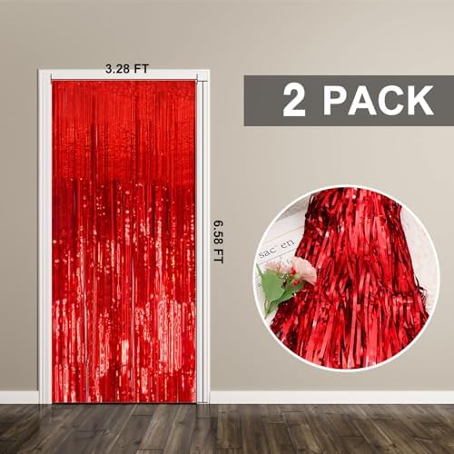2 Pack Foil Curtain Backdrop Red Metallic Tinsel Foil Fringe Curtains Photo Booth Props for Birthday Wedding Engagement Baby Shower Bachelorette Christmas Holiday Celebration Party Decorations - Image 7