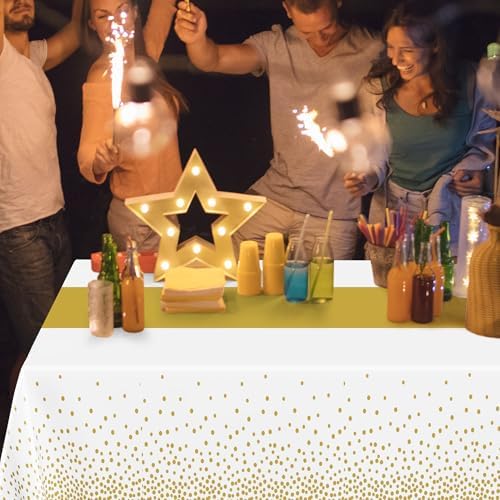 4Pack Disposable Plastic Table Cloths for Parties, 54" x 108" White and Gold Rectangle Table Covers, Waterproof Tablecloth for Rectangle Tables Suitable for New Years Eve Thanksgiving Wedding Supplies - Image 7