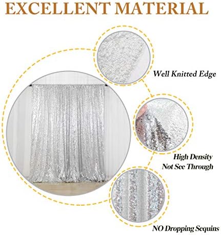 ShinyBeauty Silver Sequin Backdrop 2 Pieces, Photograph Background 7FTx7FT Shiny Gray Backdrop Curtains Panels Sparkly Backdrops Glitter Drapes for Weddding,Parties,Studio,Photo Decor（14FTx7FT） - Image 4