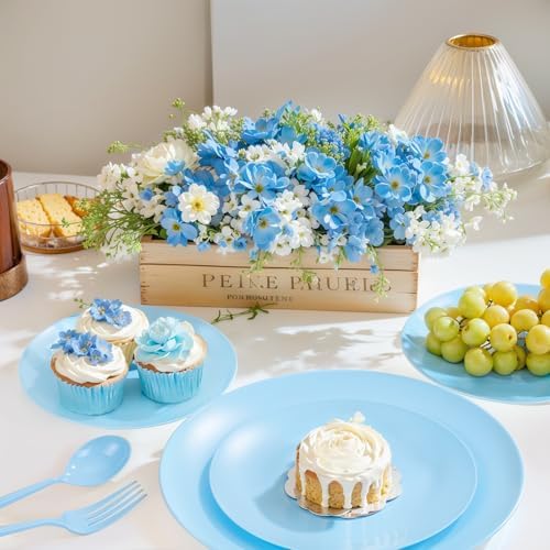 EjonirInjonir 150pcs Heavy Duty Light Blue Plastic Plates Baby Shower Set - Image 5
