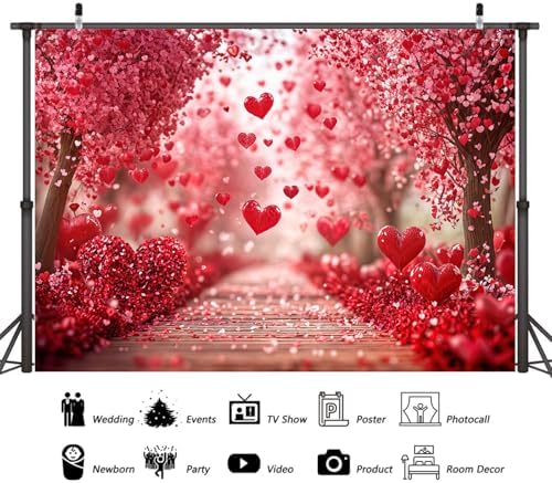 Valentine's Day Backdrop, Pink Red Hearts Petals Pathway Romantic Photography Background for Girls Women Birthday Weeding Bridal Shower Party Decorations Banner Photo Studio Props 9X6FT - Image 6