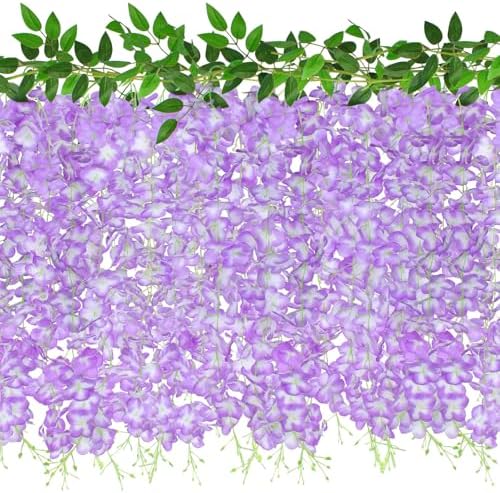 ZINHO 60 Branches Wisteria Hanging Flowers, Artificial Wisteria Flowers Garland for Wedding Arch Ceremony Party Garden Home Backdrop Decor (Purple White) by ZINHO