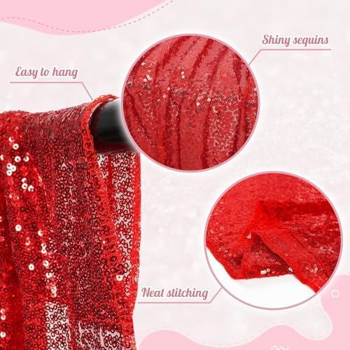 PartyDelight Red Sequin Backdrop Curtains 2x8ft 4 Panels - Image 5