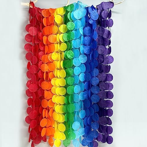 205Ft Rainbow Party Decorations Big Polka Dots Tissue Paper Backdrop Streamer Colorful Circle Dots Hanging Curtain Garland for Birthday Fiesta Carnival Wedding Engagement Pride Party Supplies - Image 4
