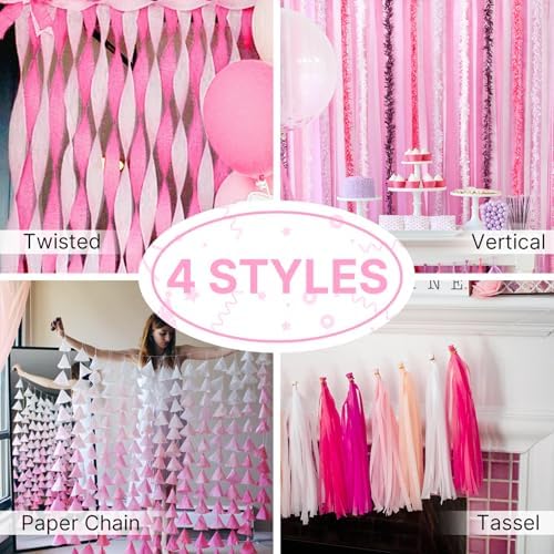 PartyWoo Pink Crepe Paper Streamers 4pcs 328 FT Pink Streamers - Image 5