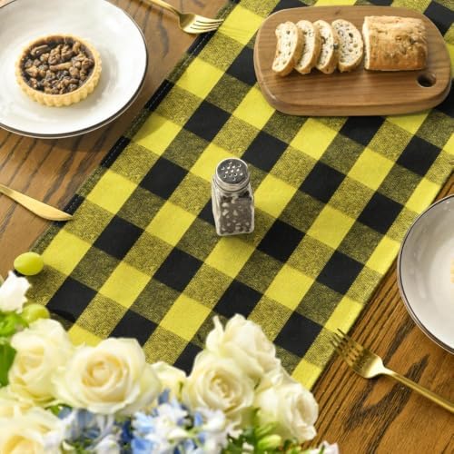 Artoid Mode Yellow and Black Buffalo Check Summer Table Runner 13x72 Inch - Image 4