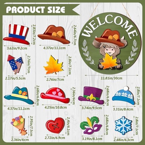 Vicenpal 35 Pcs Fall Interchangeable Highland Cow Welcome Sign, Grass Green - Image 3
